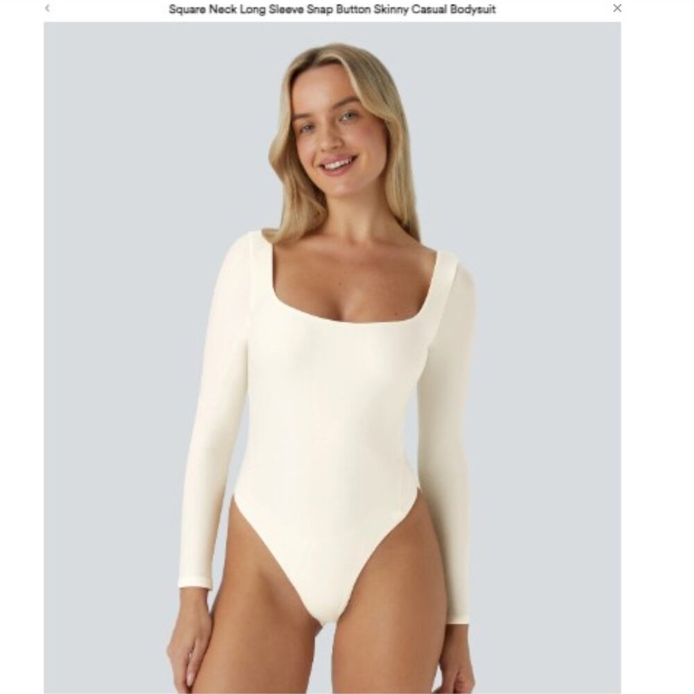 NWT Halara Square Neck Long Sleeve Snap Button Skinny Casual Bodysuit (XL)